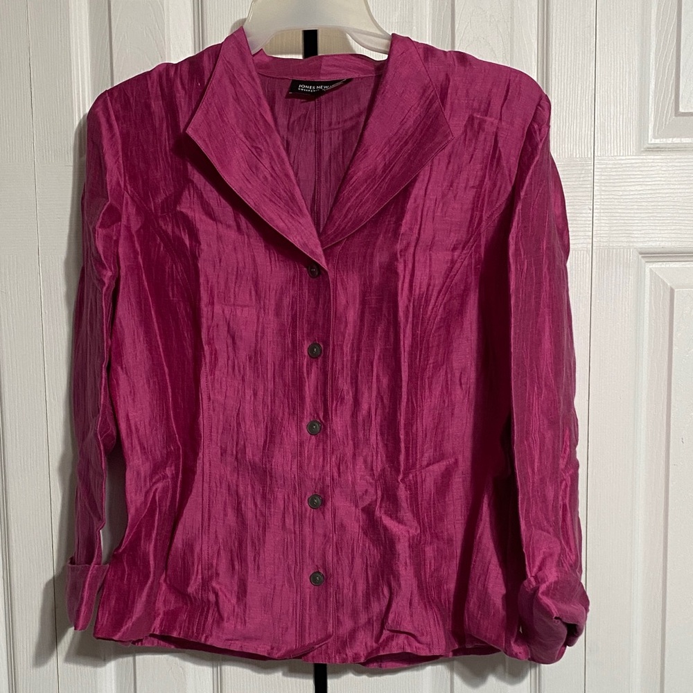Jones New York Linen blend pink fushia blouse top shirt size 16